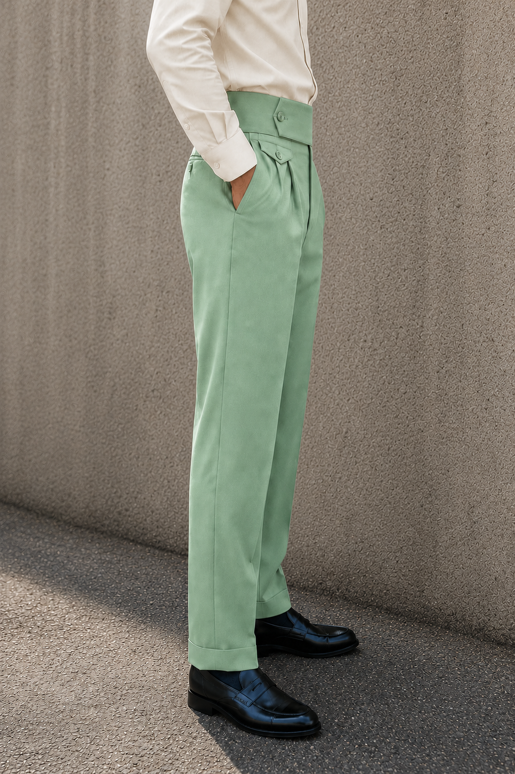 Mint Green Flap Signature Gurkha Pant By Sartorio Nero