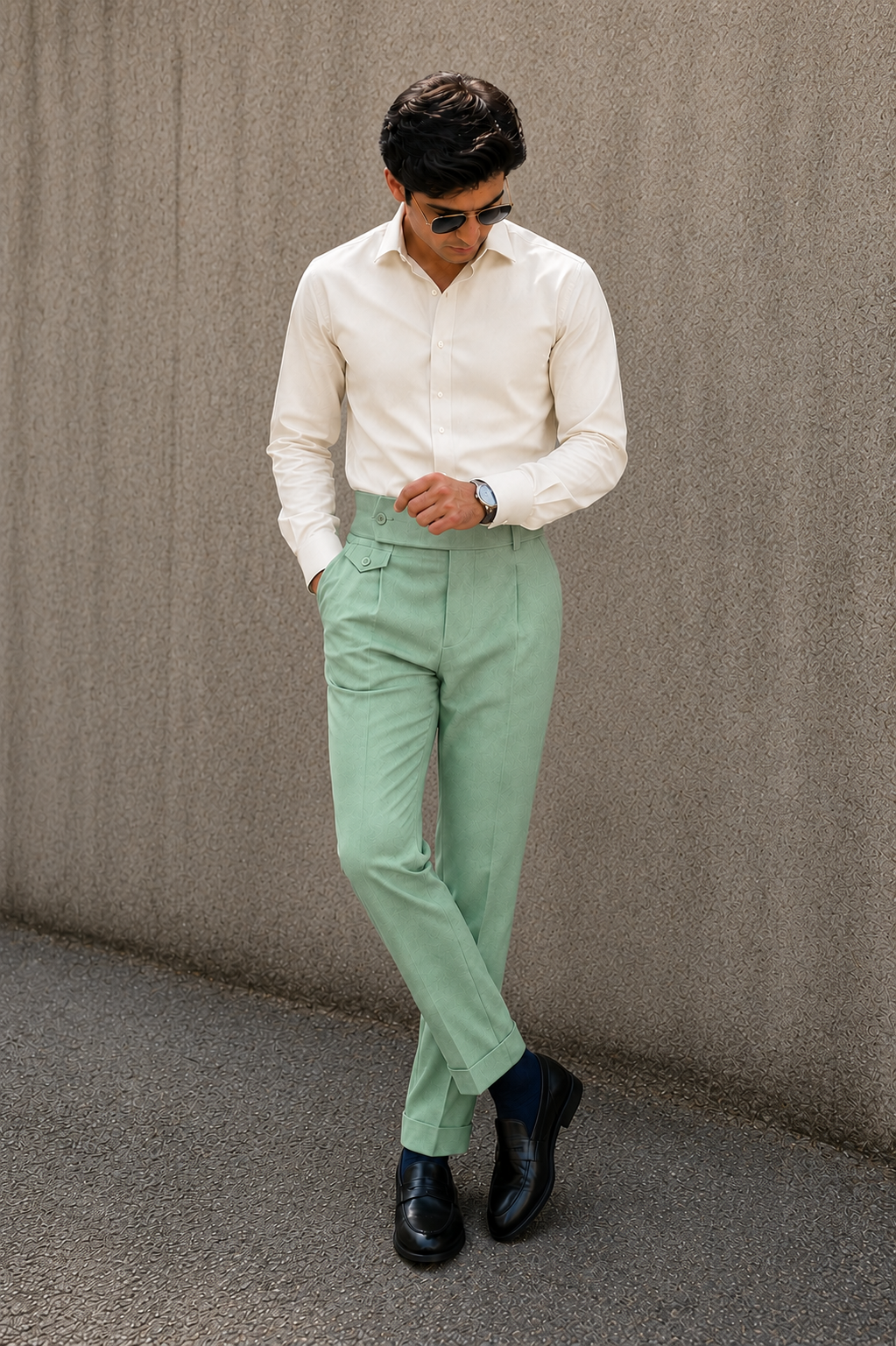 Mint Green Flap Signature Gurkha Pant By Sartorio Nero