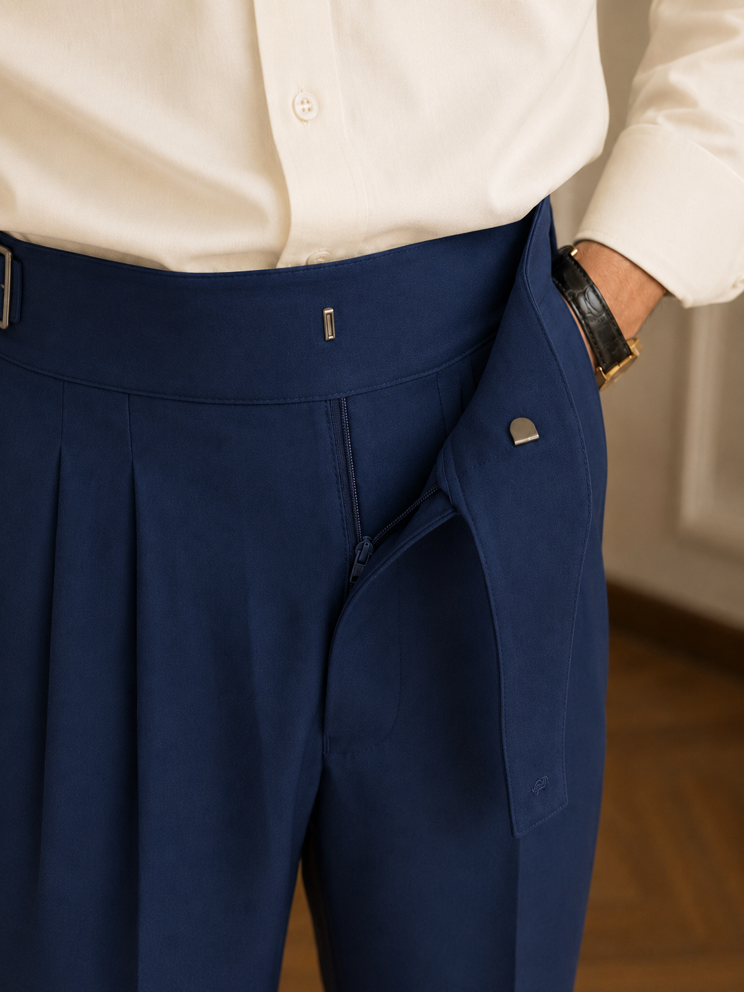 Navy Blue Classic Double Buckle Gurkha Pant By Sartorio Nero