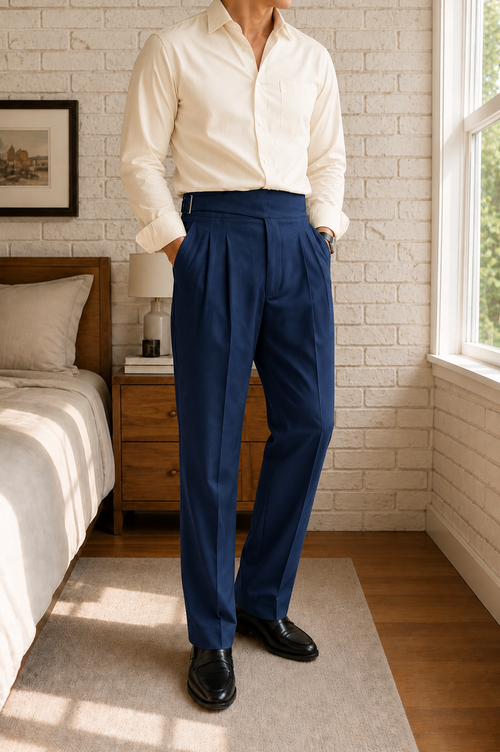 Navy Blue Classic Double Buckle Gurkha Pant By Sartorio Nero