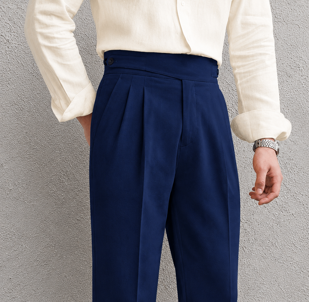 Navy Blue Classic Double Button Gurkha Pant By Sartorio Nero