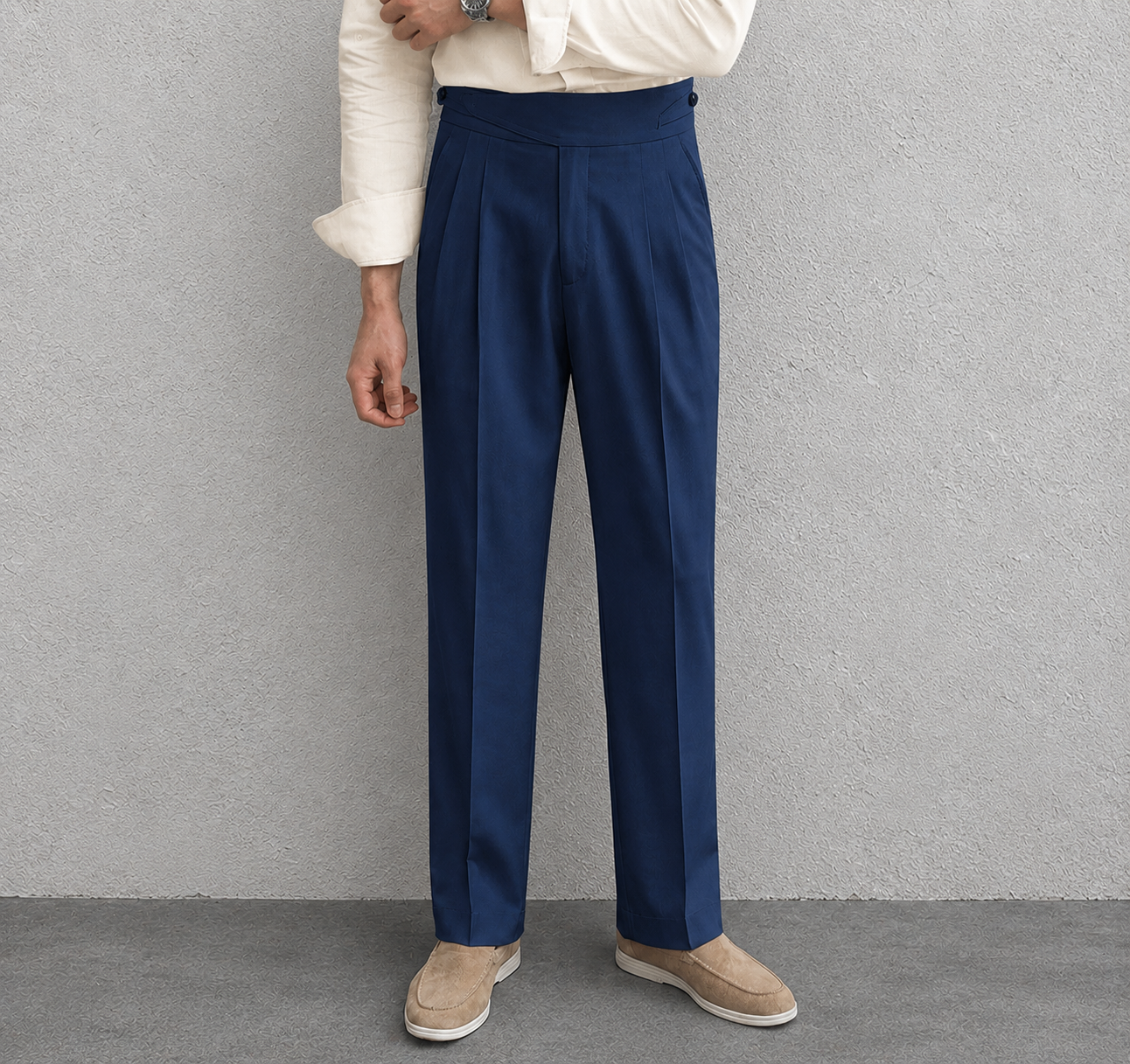 Navy Blue Classic Double Button Gurkha Pant By Sartorio Nero