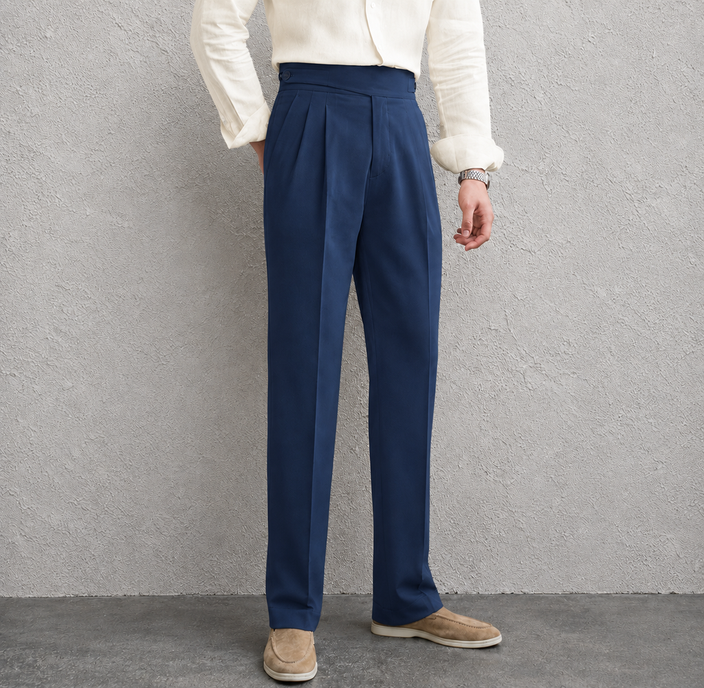 Navy Blue Classic Double Button Gurkha Pant By Sartorio Nero