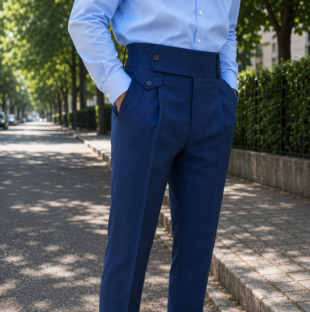 Navy Blue Flap Signature Gurkha Pant By Sartorio Nero