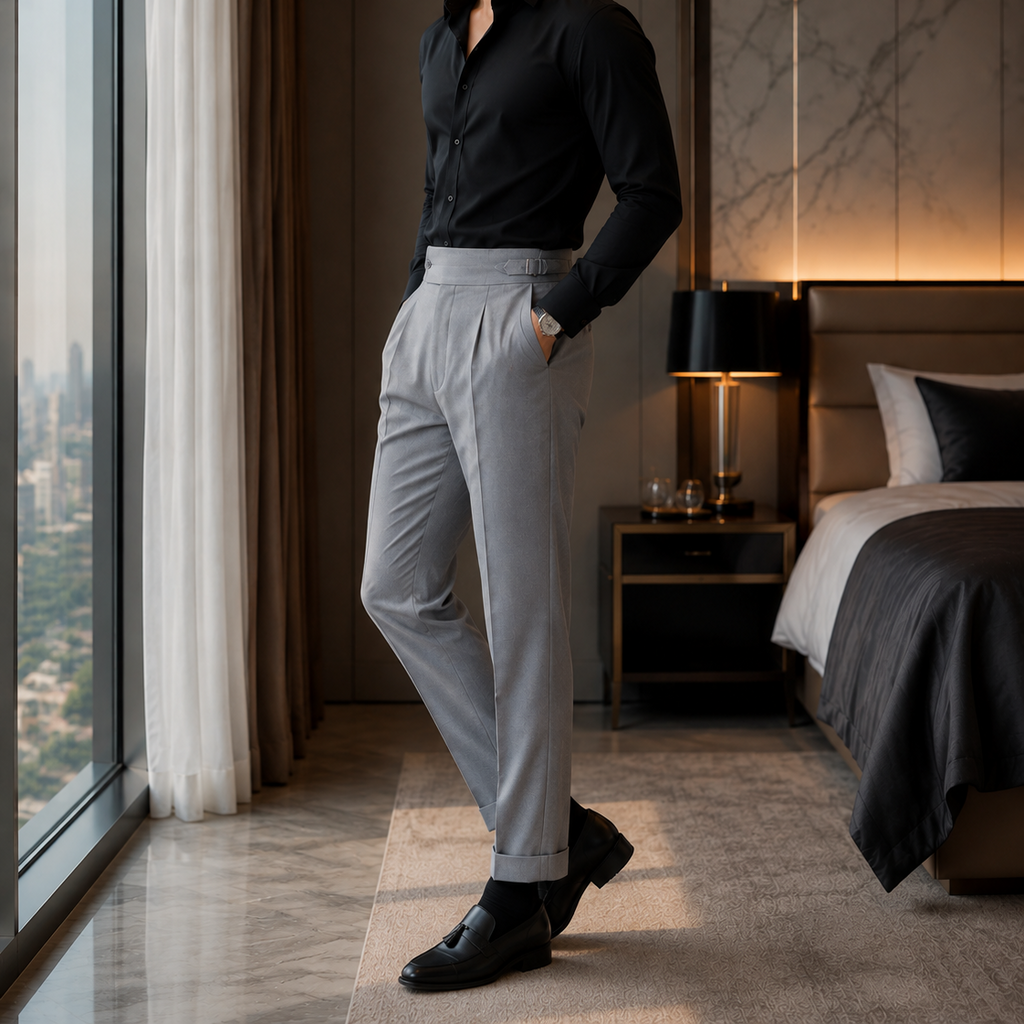 Grey Signature Buttoned Gurkh Pant By Sartorio Nero