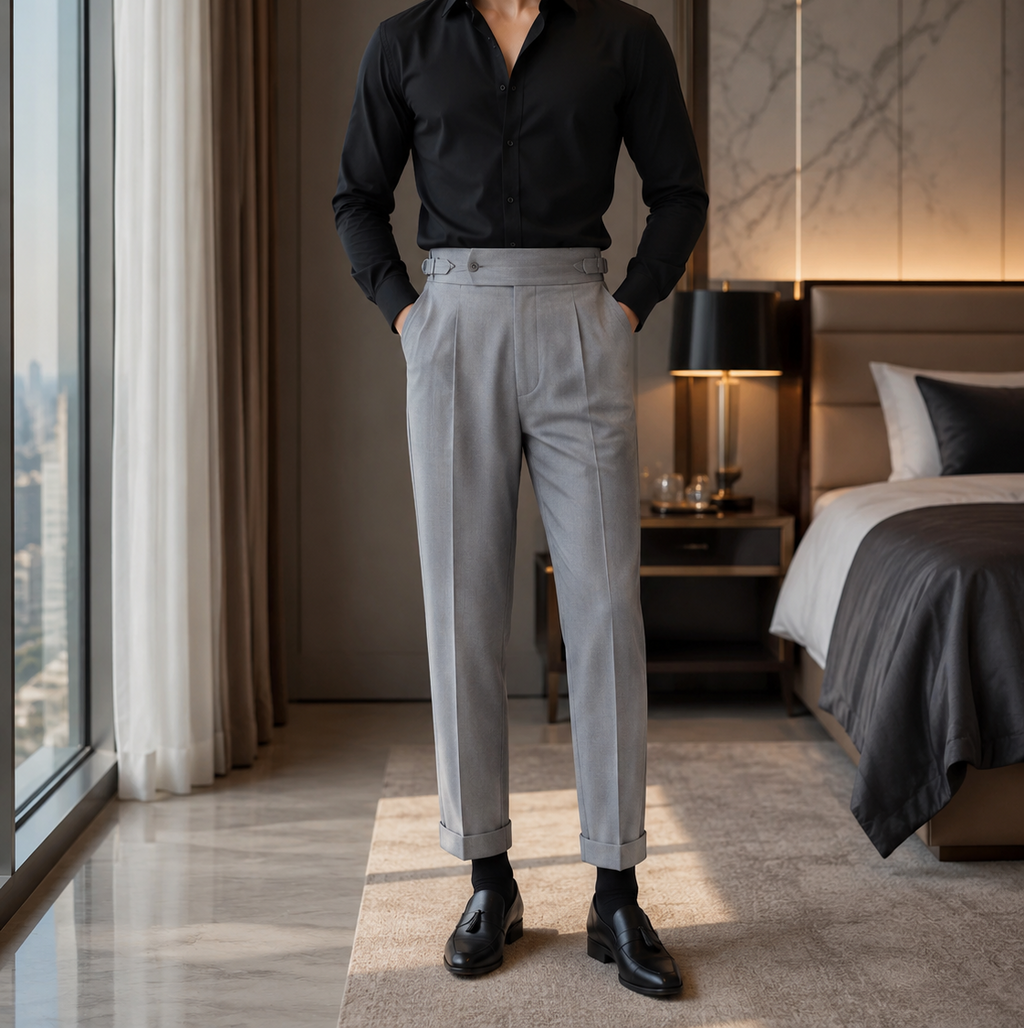 Grey Signature Buttoned Gurkh Pant By Sartorio Nero