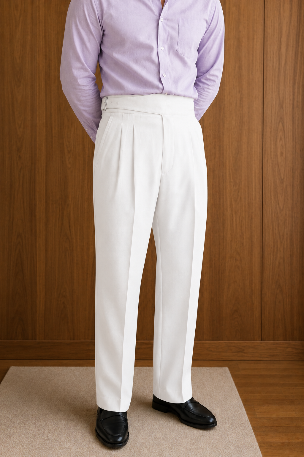 White Classic Double Buckle Gurkha Pant By Sartorio Nero