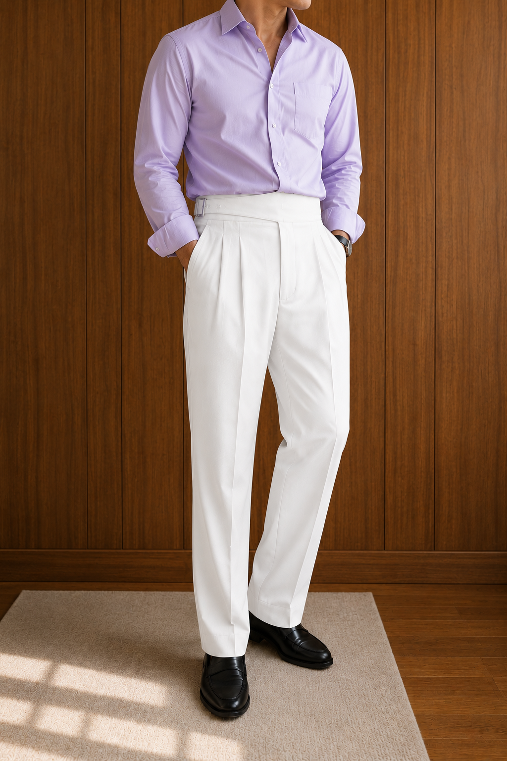 White Classic Double Buckle Gurkha Pant By Sartorio Nero