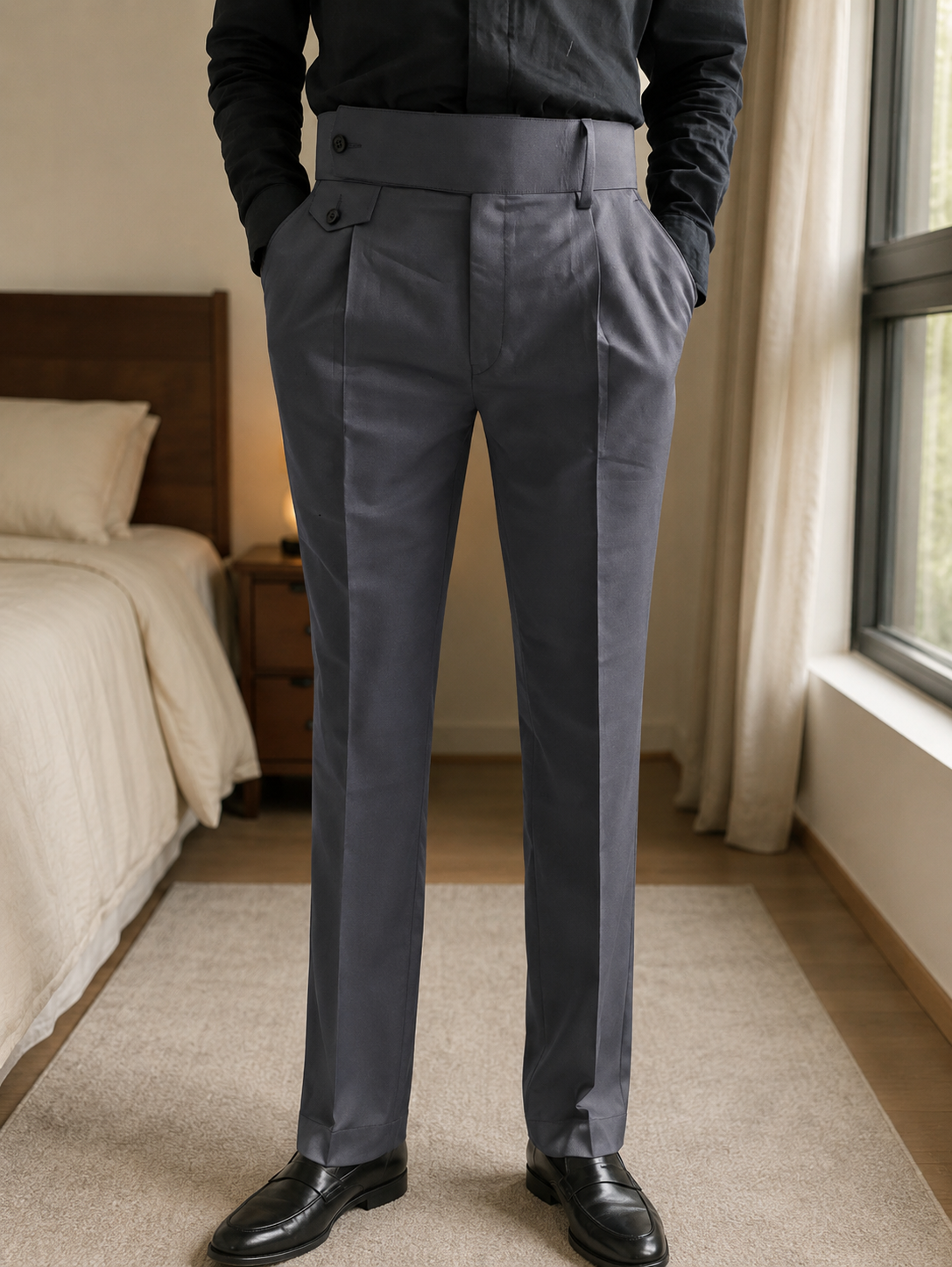Dark Grey Flap Signature Gurkha Pant By Sartorio Nero