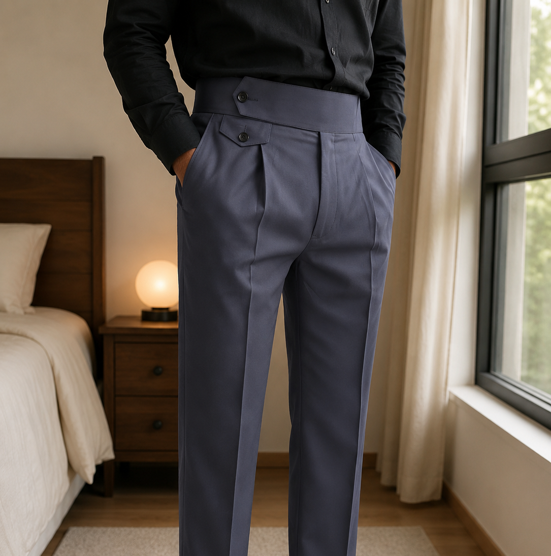 Dark Grey Flap Signature Gurkha Pant By Sartorio Nero