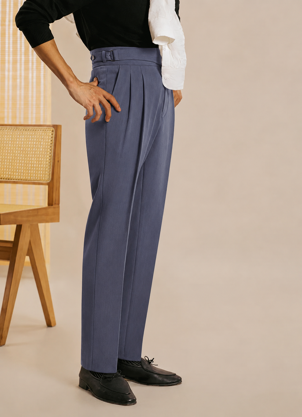 Dark Grey Classic Double Side Buckle Gurkha Pants By Sartorio Nero