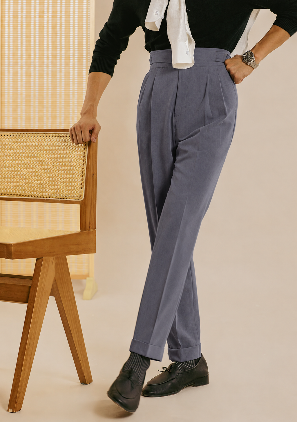 Dark Grey Classic Double Side Buckle Gurkha Pants By Sartorio Nero
