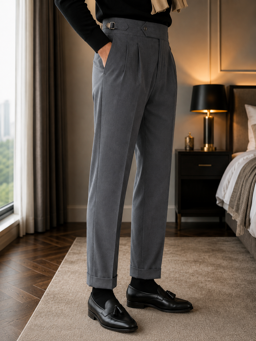 Dark Grey Signature Buttoned Gurkha Pant By Sartorio Nero