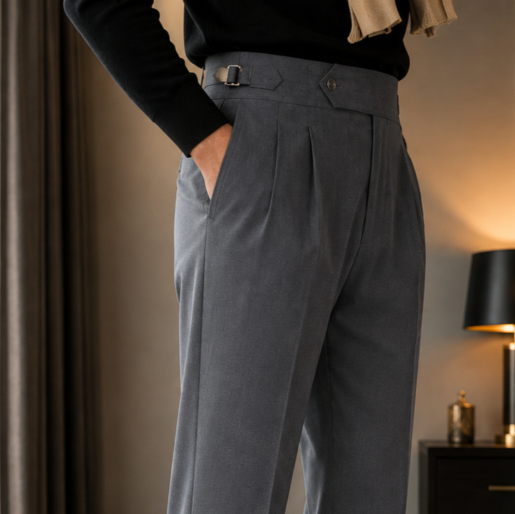 Dark Grey Signature Buttoned Gurkha Pant By Sartorio Nero