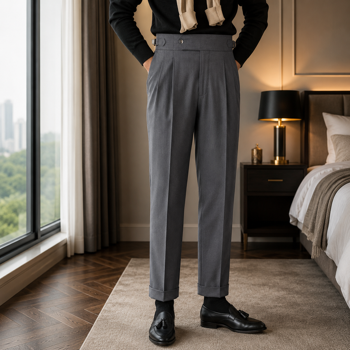 Dark Grey Signature Buttoned Gurkha Pant By Sartorio Nero