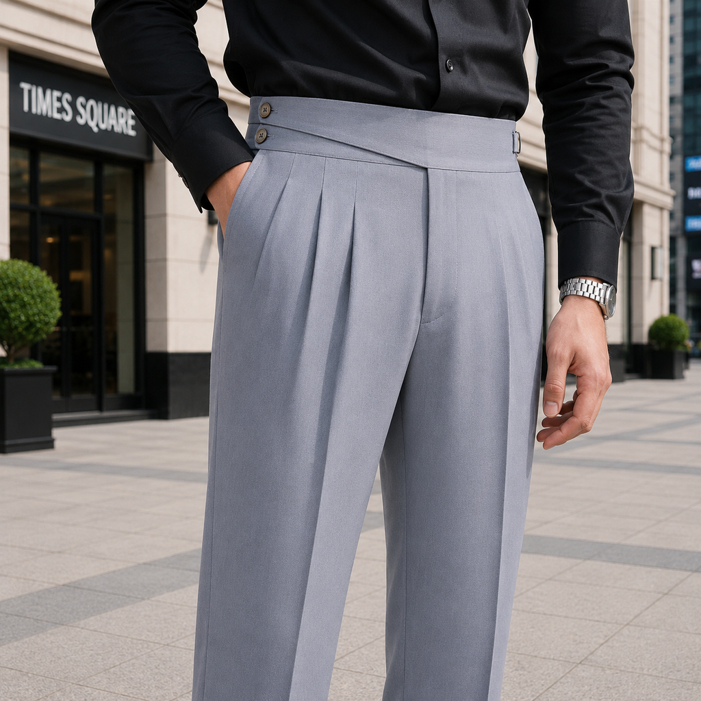Light Ash Grey Double Button Gurkh Pant By Sartorio Nero
