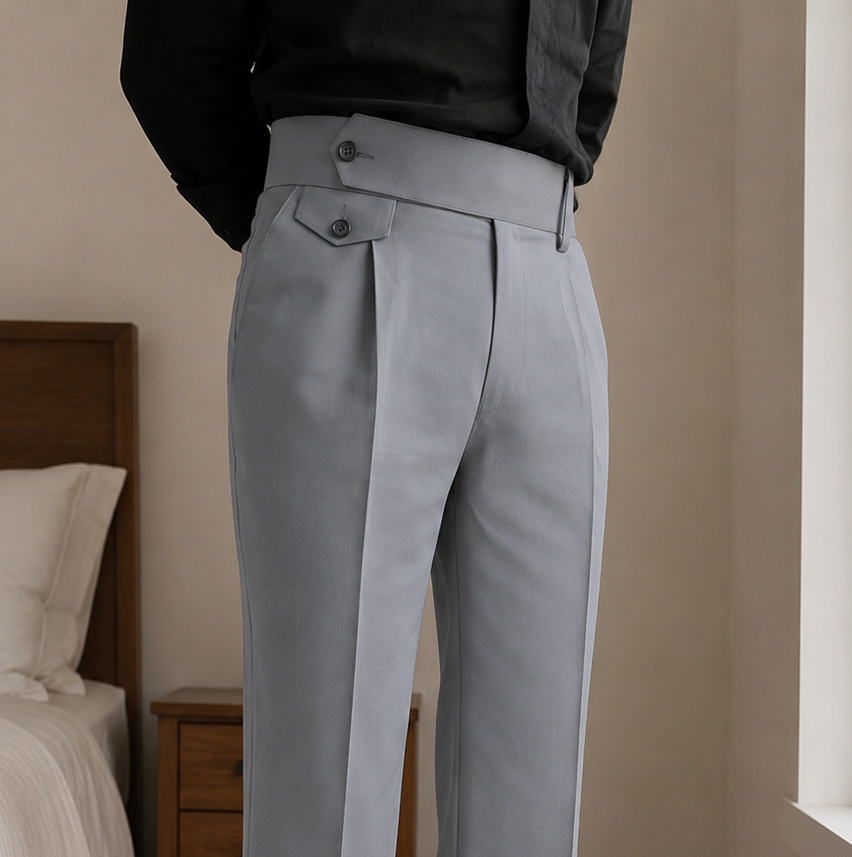 Light Ash Grey Flap Signature Gurkha Pant By Sartorio Nero