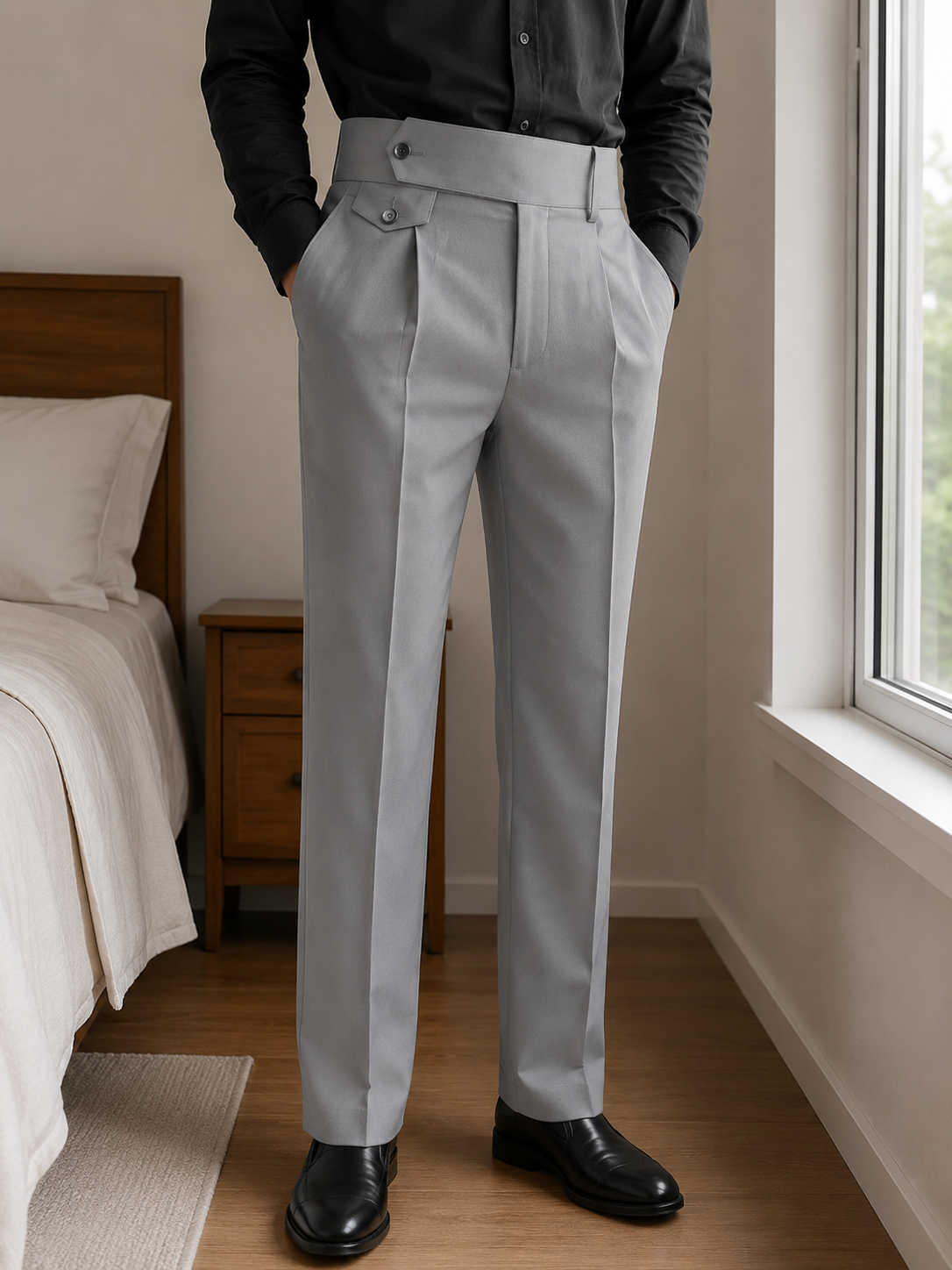 Light Ash Grey Flap Signature Gurkha Pant By Sartorio Nero