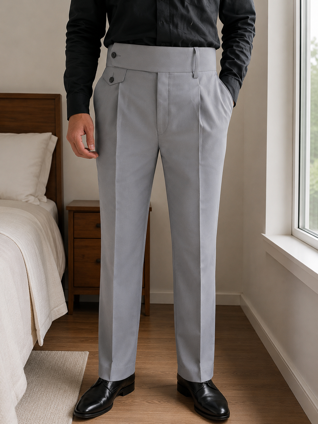 Light Ash Grey Flap Signature Gurkha Pant By Sartorio Nero
