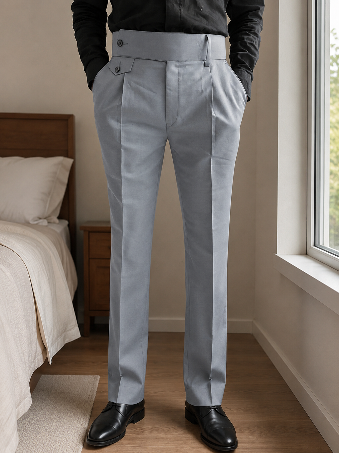 Light Ash Grey Flap Signature Gurkha Pant By Sartorio Nero