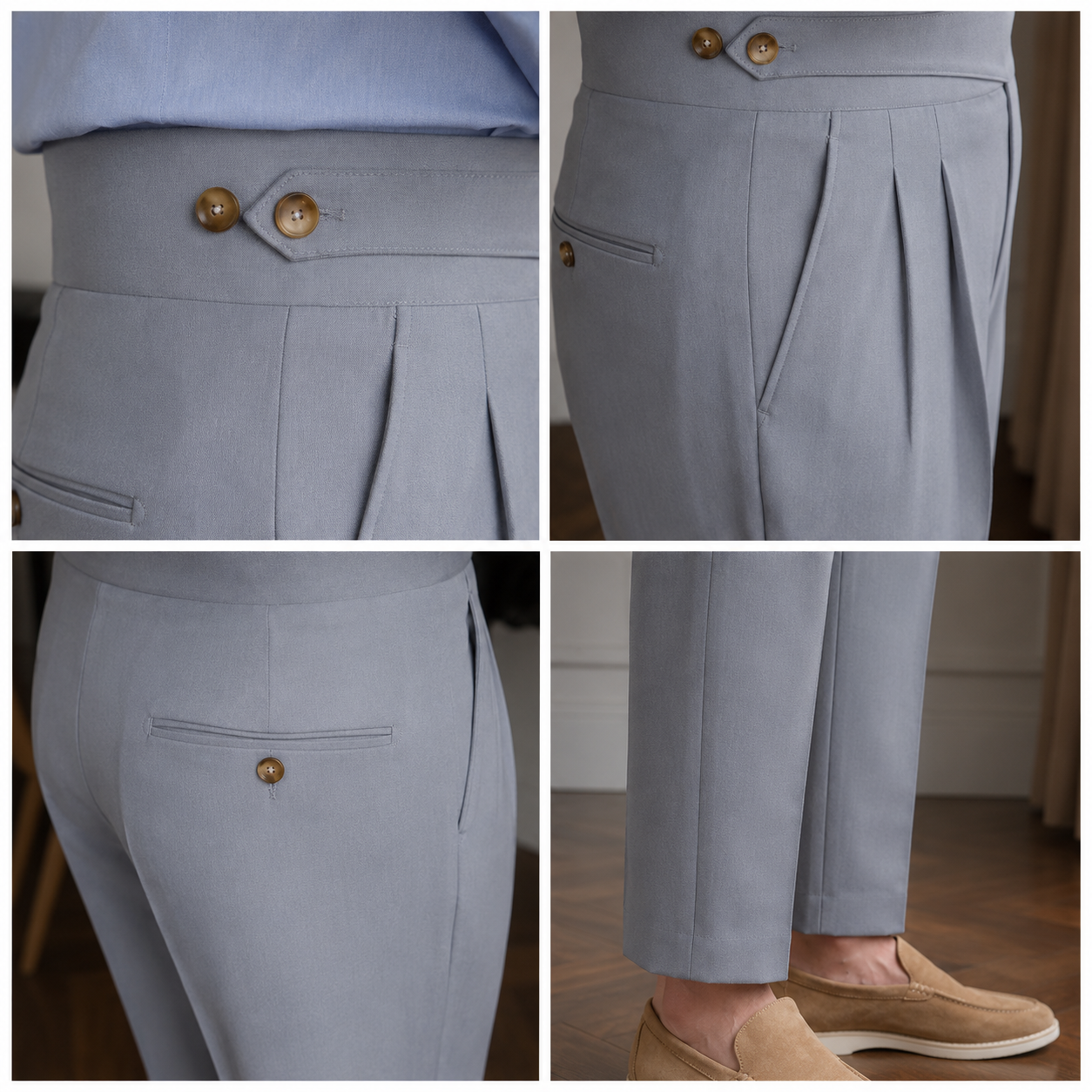 Light Ash Grey Classic Double Button Gurkha Pant By Sartorio Nero