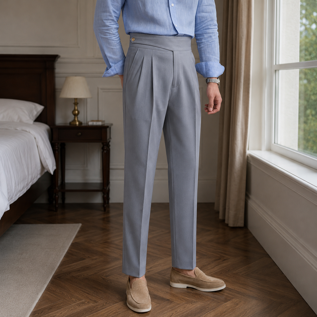 Light Ash Grey Classic Double Button Gurkha Pant By Sartorio Nero