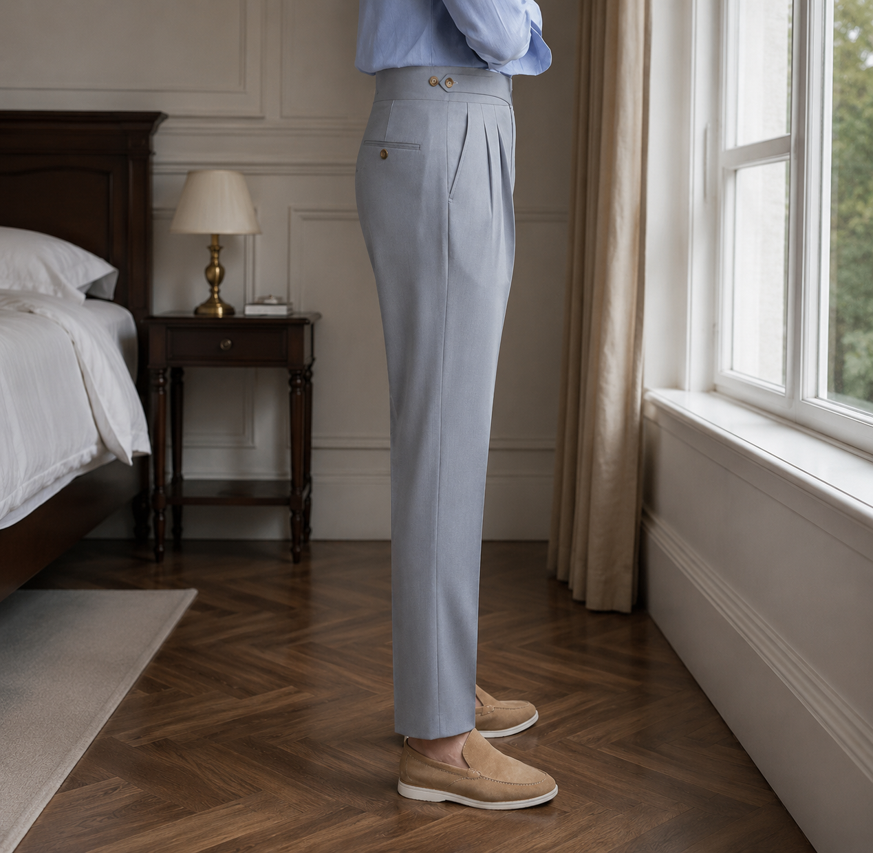 Light Ash Grey Classic Double Button Gurkha Pant By Sartorio Nero