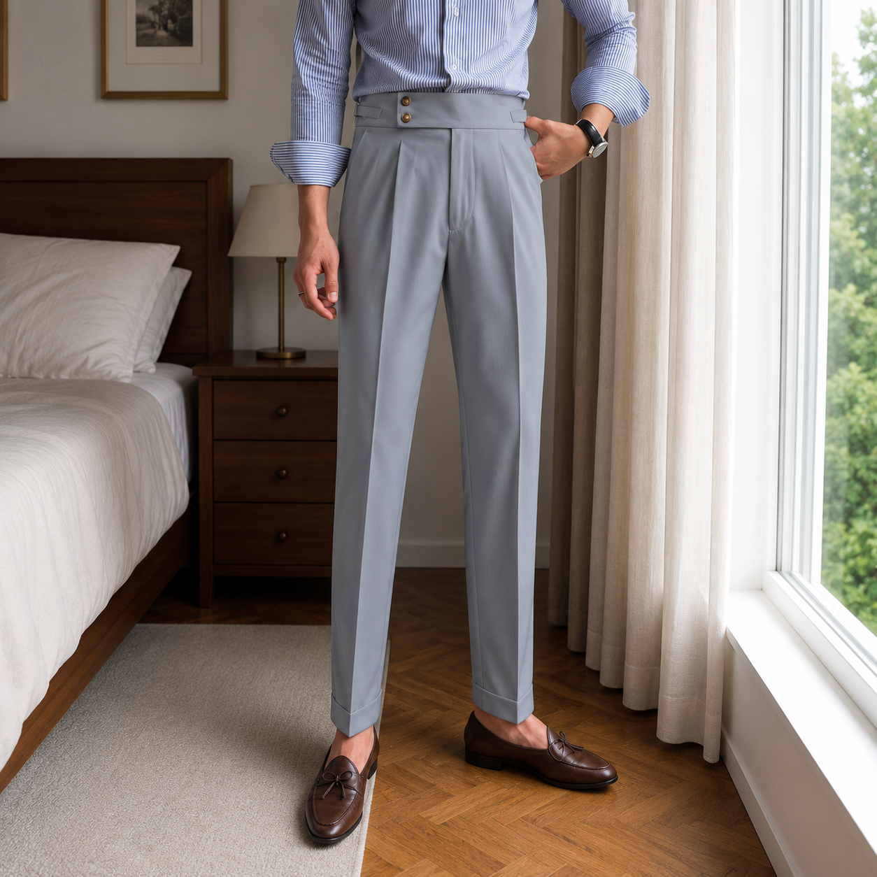 Light Ash Grey Signature Double Button Gurkha Pant By Sartorio Nero