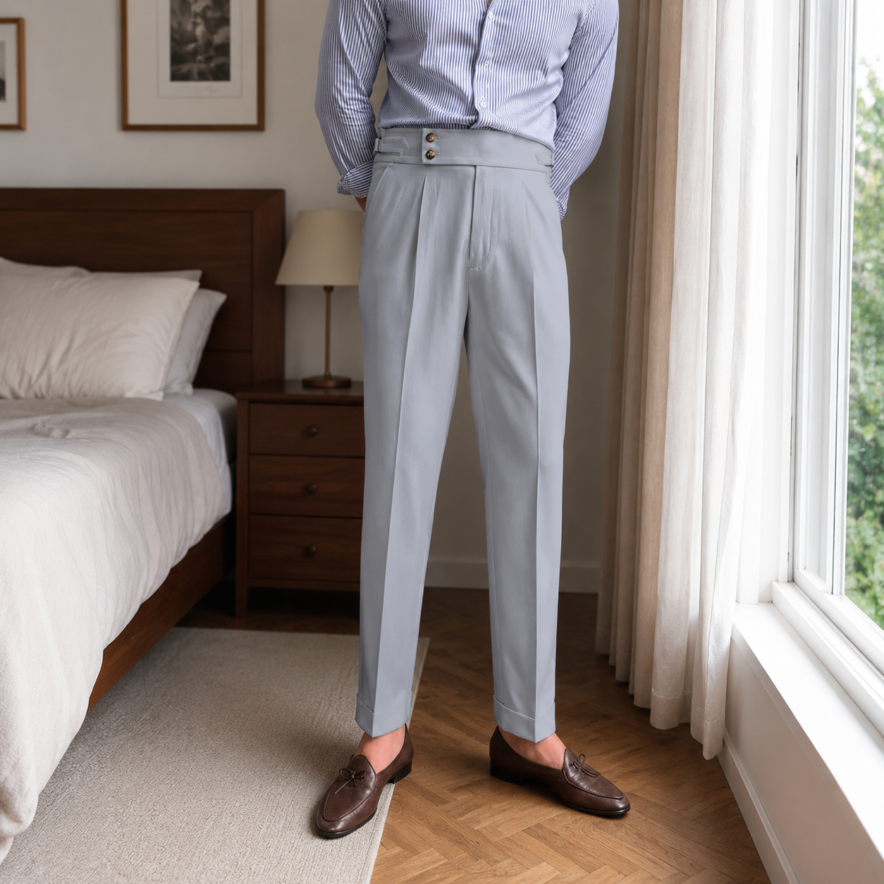 Light Ash Grey Signature Double Button Gurkha Pant By Sartorio Nero