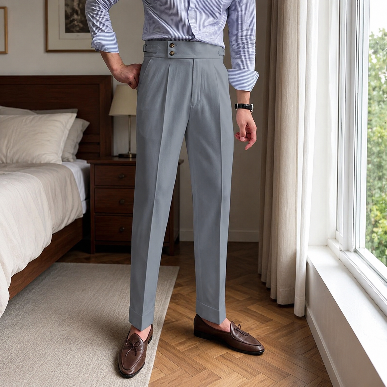 Light Ash Grey Signature Double Button Gurkha Pant By Sartorio Nero