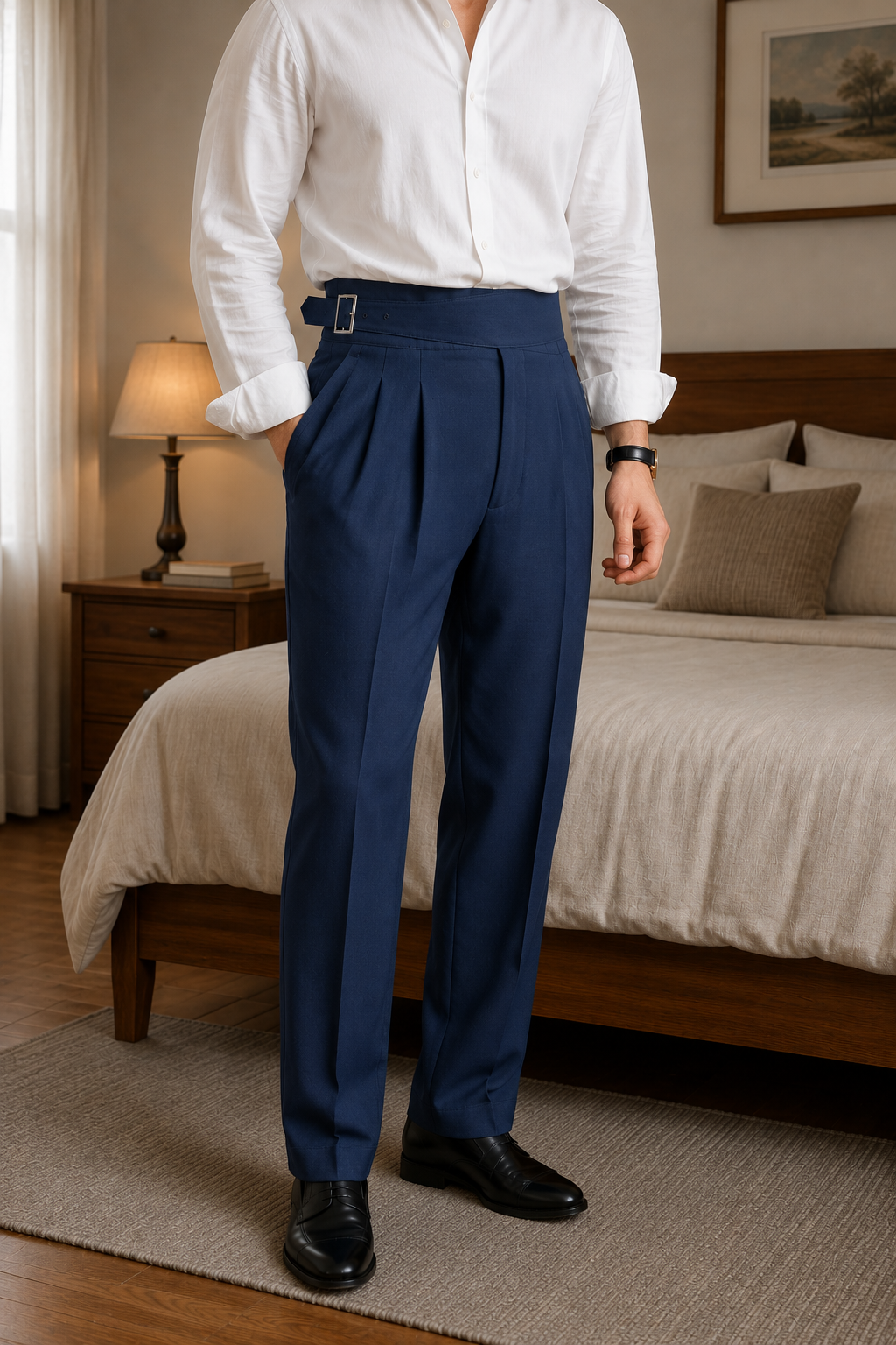 Navy Blue Classic Double Buckle Gurkh Pant By Sartorio Nero